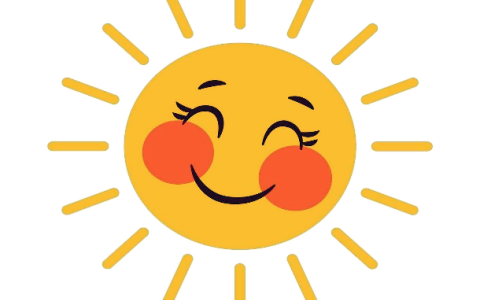 Grafik Sonne mit lachendem Gesicht und roten Bäckchen